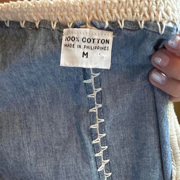 Cottagecore blue and white cotton maxi skirt with scalloped trim - Picture 6 of 6